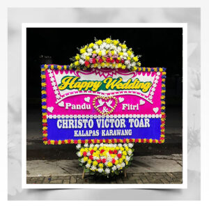 papan bunga happy wedding elegan